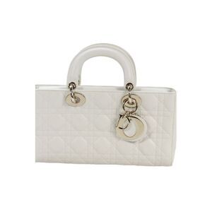 Christian Dior Womens Lady D-Joy Cannage Stitching Charm Bag Handbag White